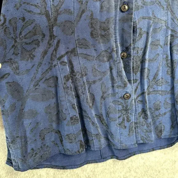 Tianello Steve Barraza Button Down Blouse Womens Size S Floral Blue Black Tencel - Picture 7 of 12